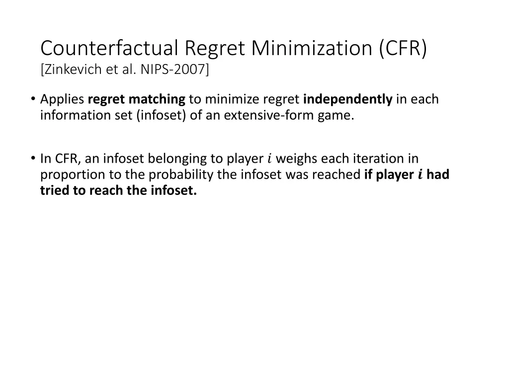 counterfactual regret minimization cfr zinkevich