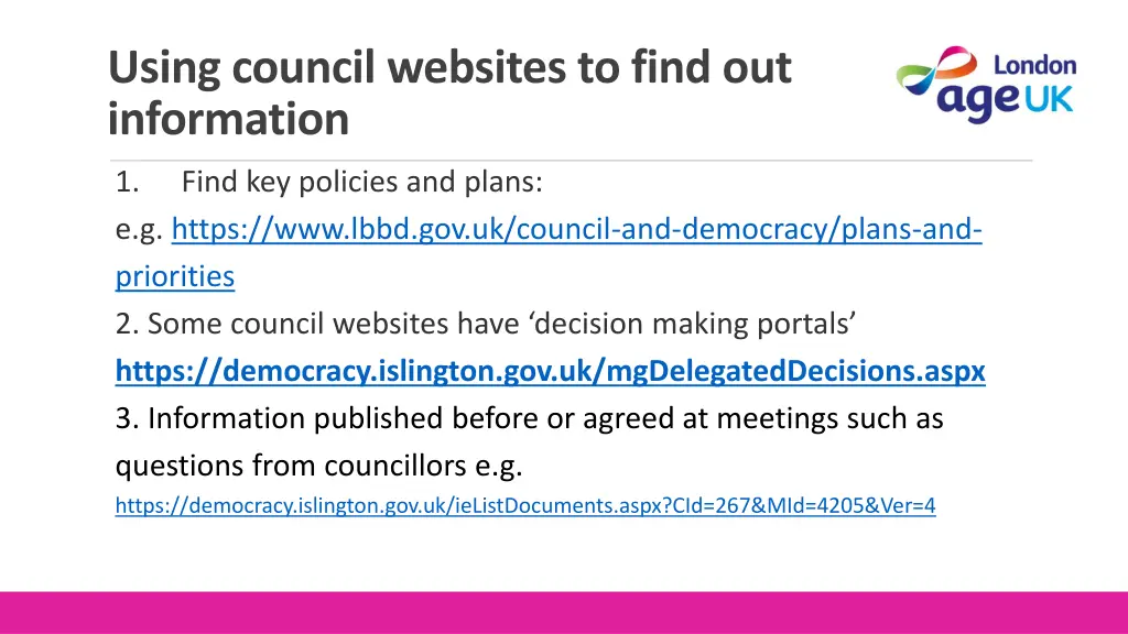 using council websites to find out information