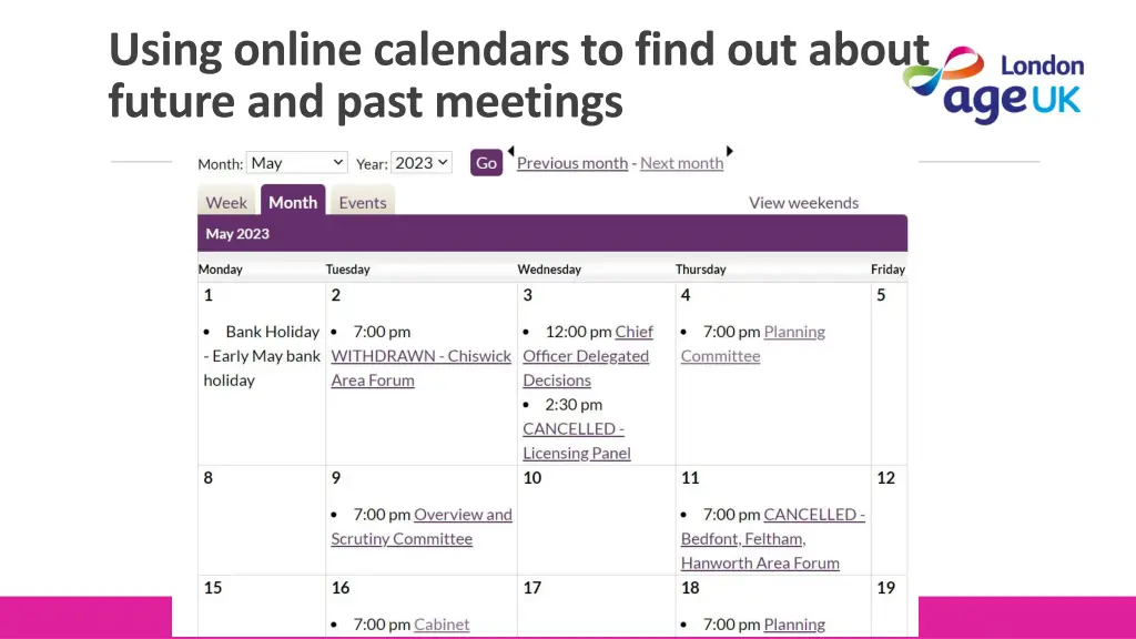 using online calendars to find out about future 1