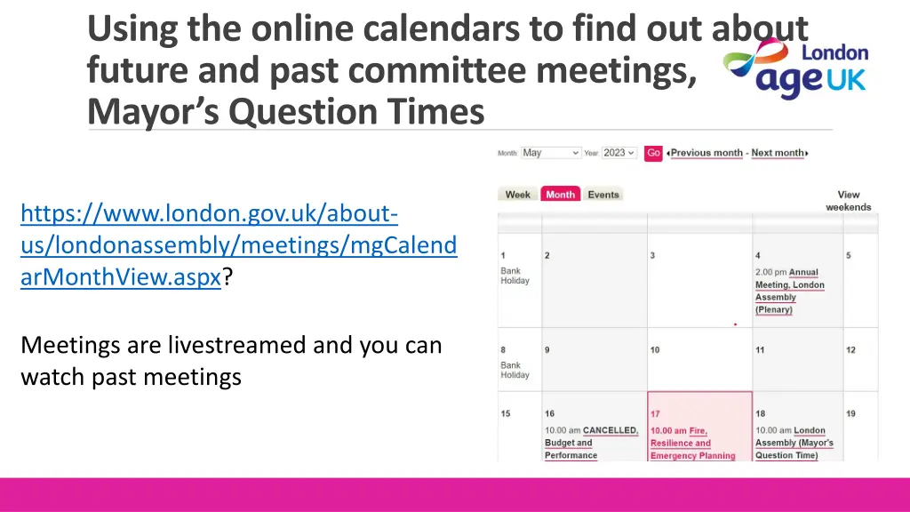 using the online calendars to find out about