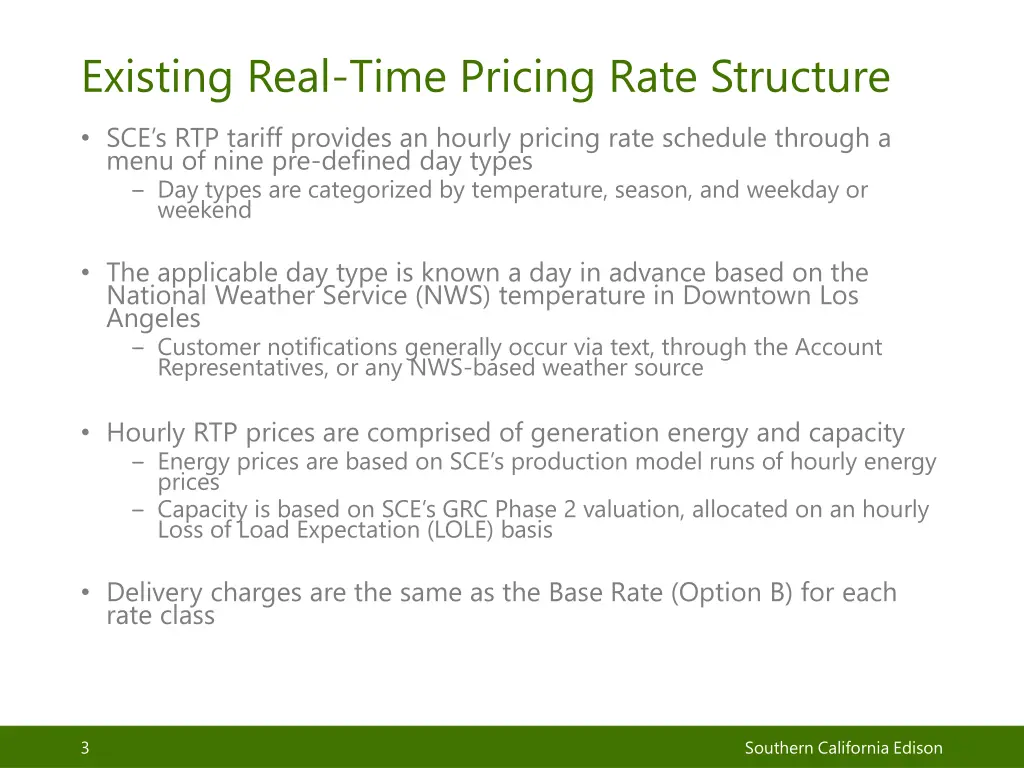existing real time pricing rate structure