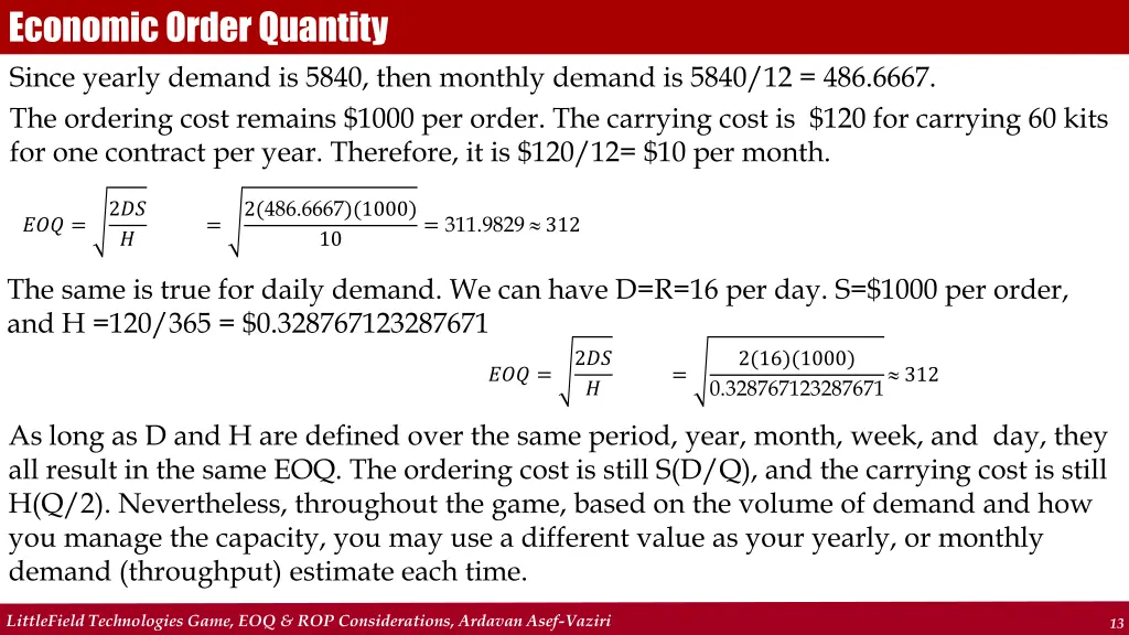 economic order quantity since yearly demand