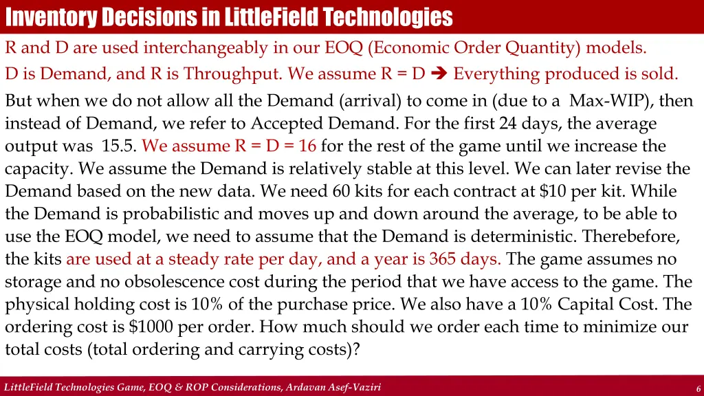 inventory decisions in littlefield technologies