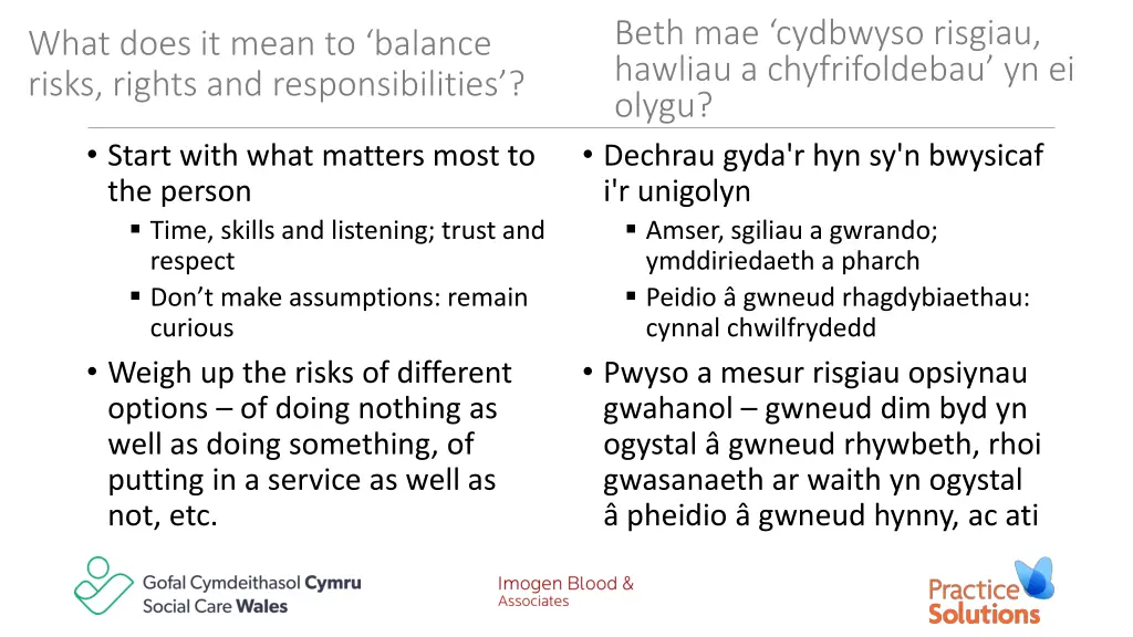 beth mae cydbwyso risgiau hawliau
