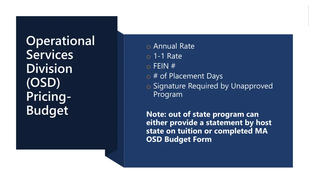 operational services division osd pricing budget