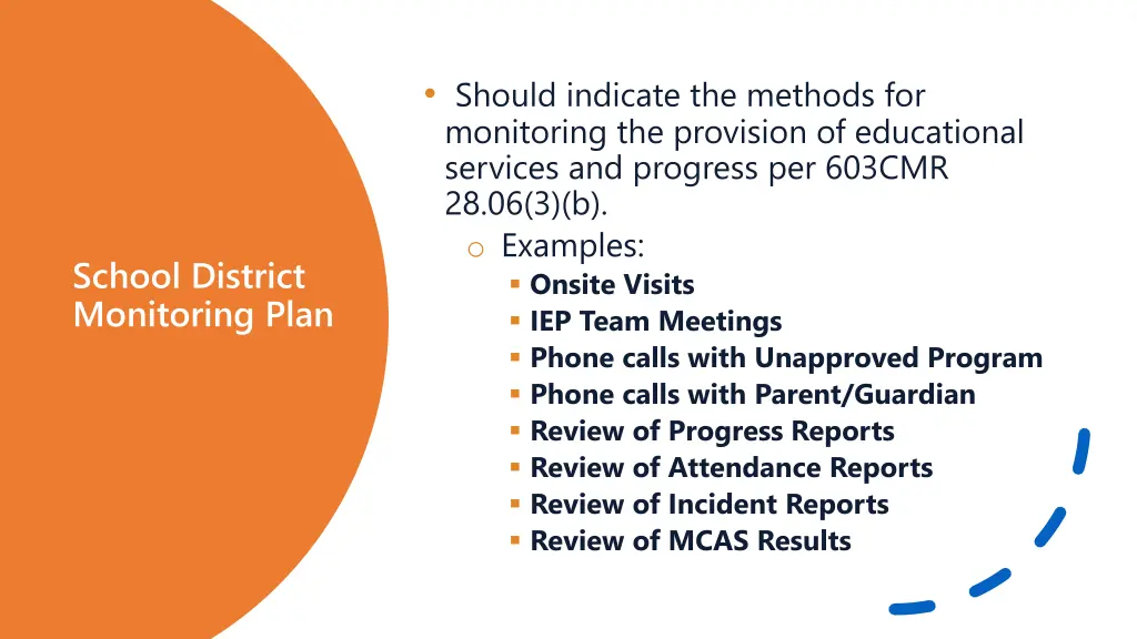 should indicate the methods for monitoring