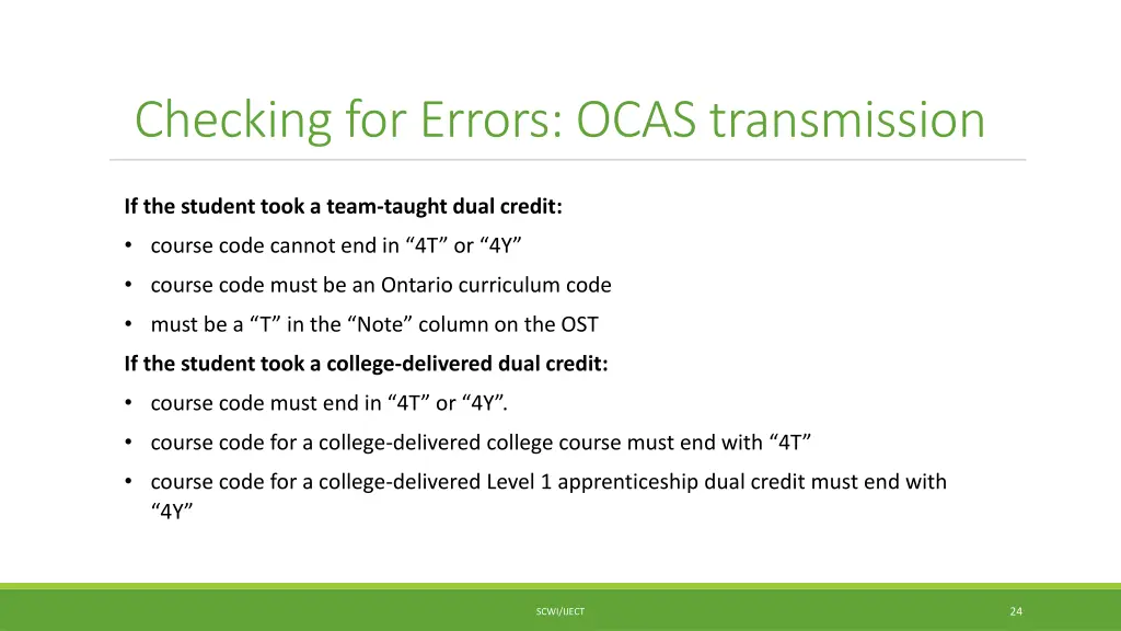checking for errors ocas transmission