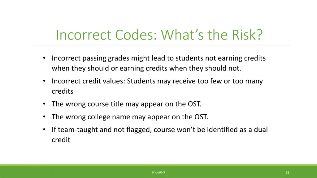incorrect codes what s the risk