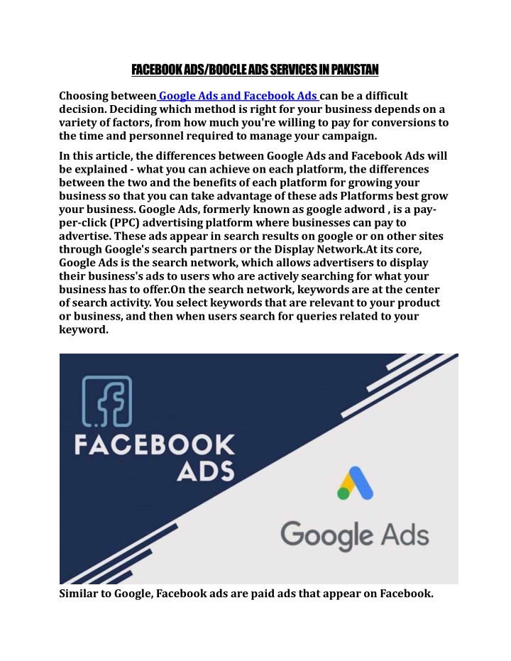 facebook ads boocle ads services in pakistan