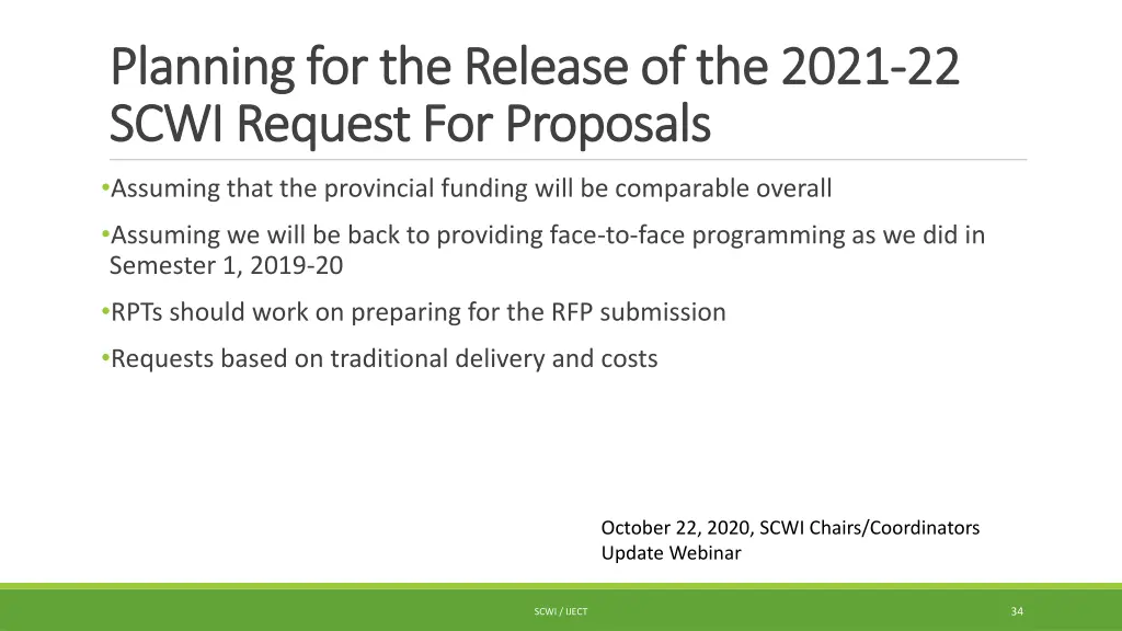 planning for the release of the 2021 planning