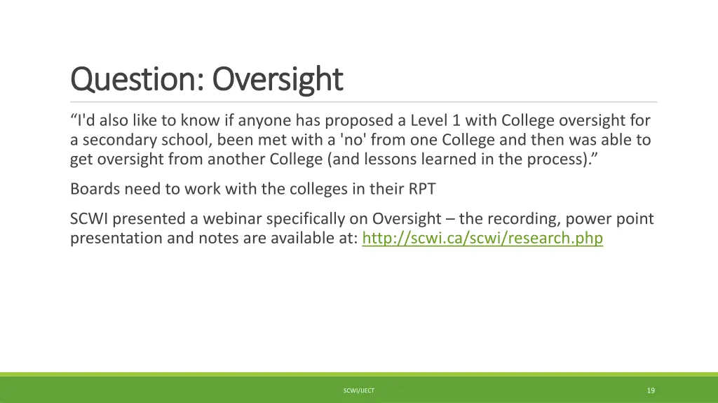 question oversight question oversight