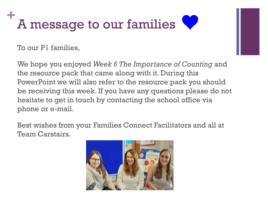 a message to our families