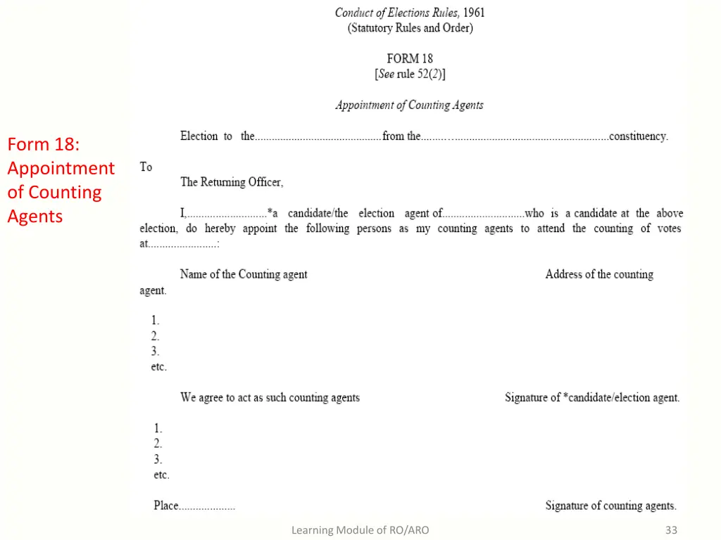 form 18 appointment of counting agents