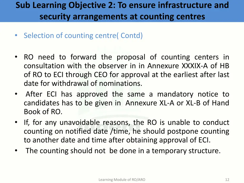 sub learning objective 2 to ensure infrastructure