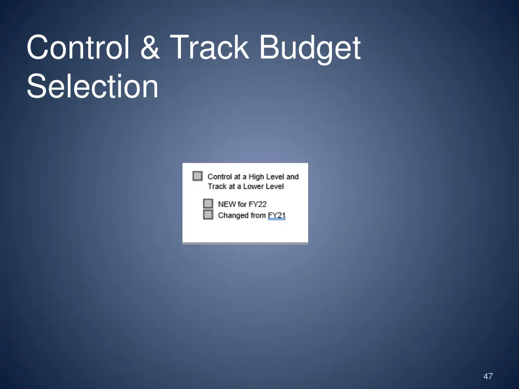 control track budget selection