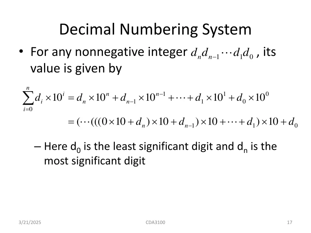 decimal numbering system for any nonnegative
