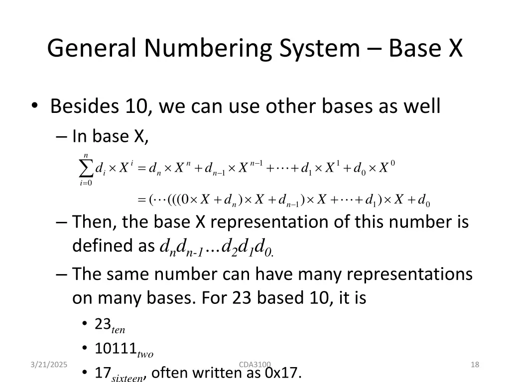 general numbering system base x
