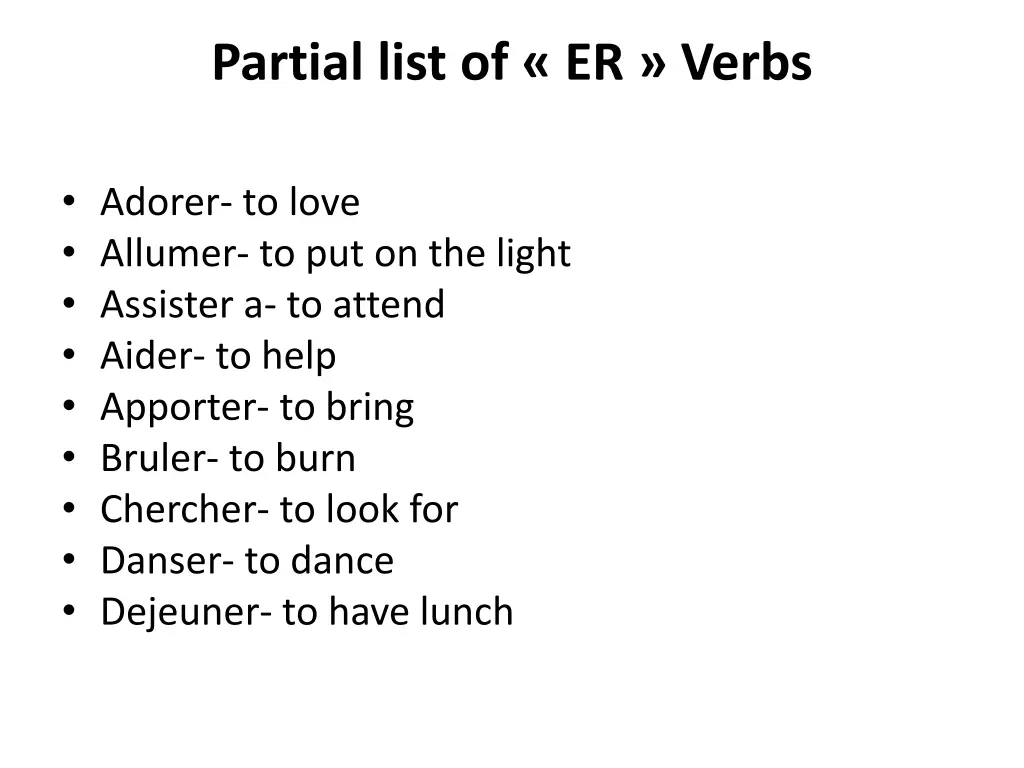 partial list of er verbs