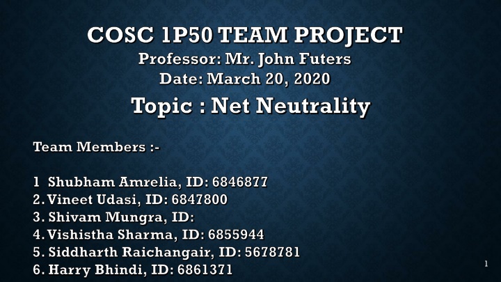 cosc 1p50 team project professor mr john futers