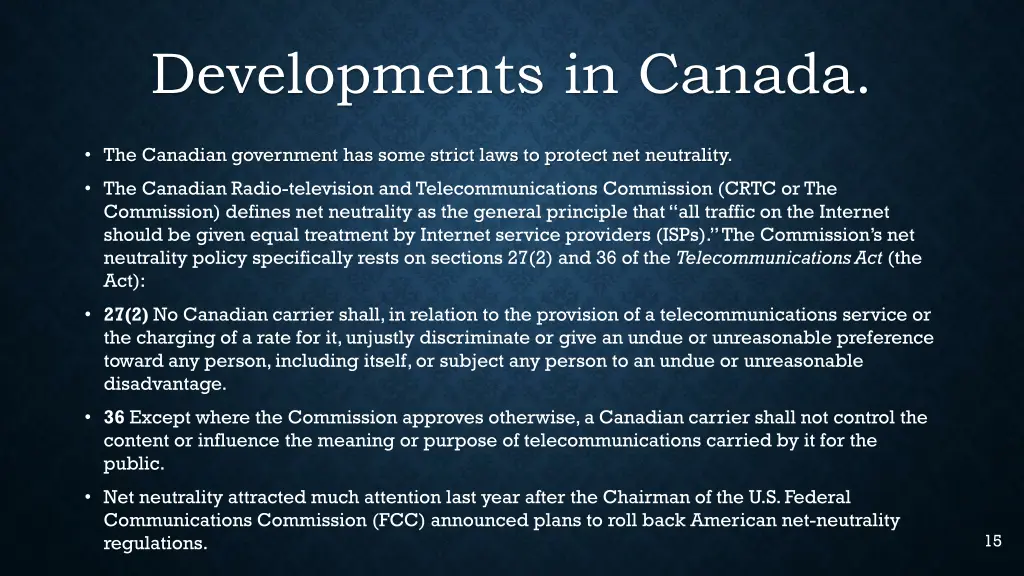 developments in canada
