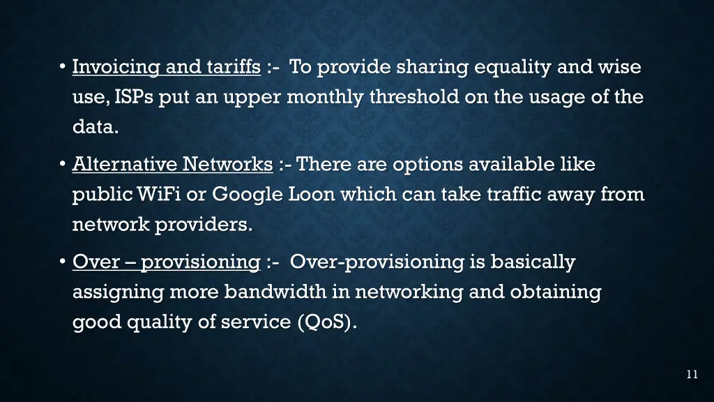 invoicing and tariffs to provide sharing equality