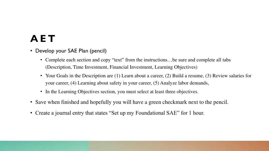 aet develop your sae plan pencil
