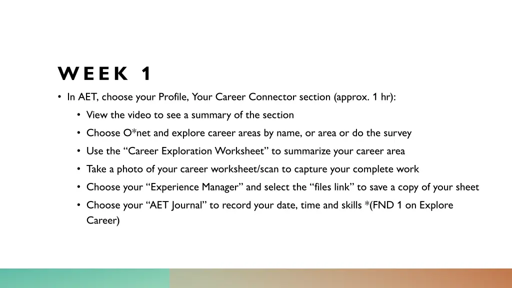 week 1 in aet choose your profile your career