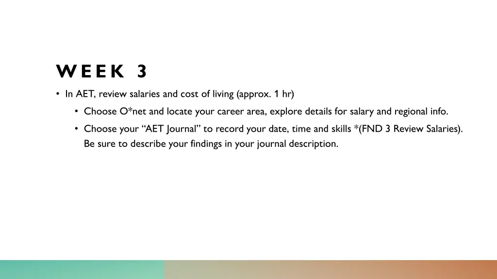 week 3 in aet review salaries and cost of living