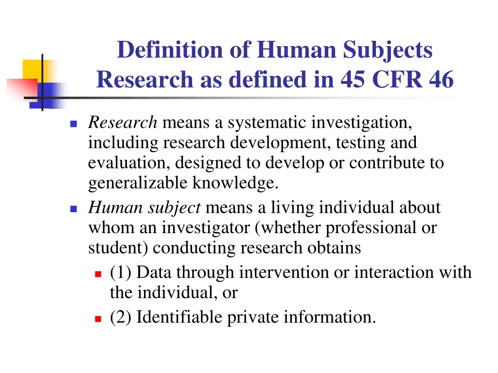 definition of human subjects research as defined