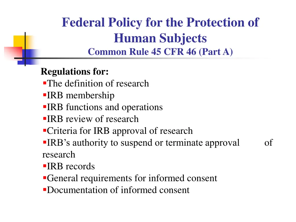 federal policy for the protection of human