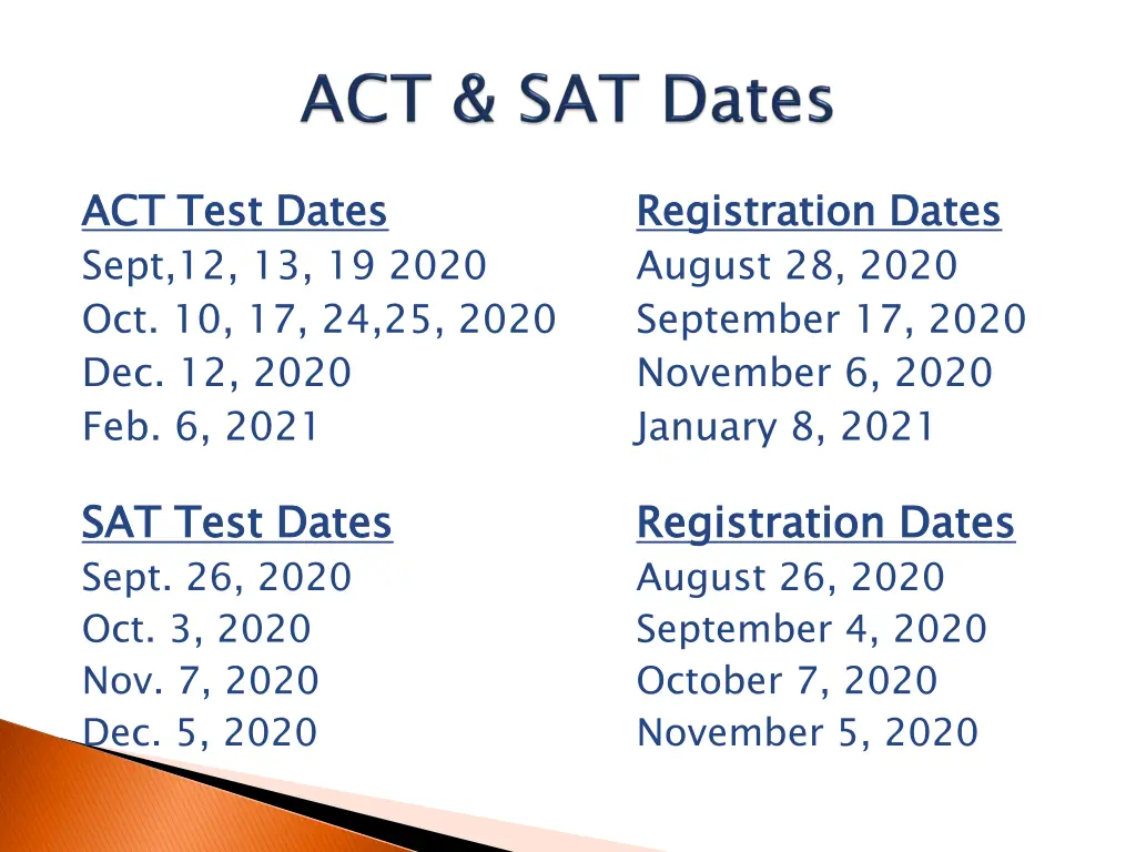 act test dates sept 12 13 19 2020