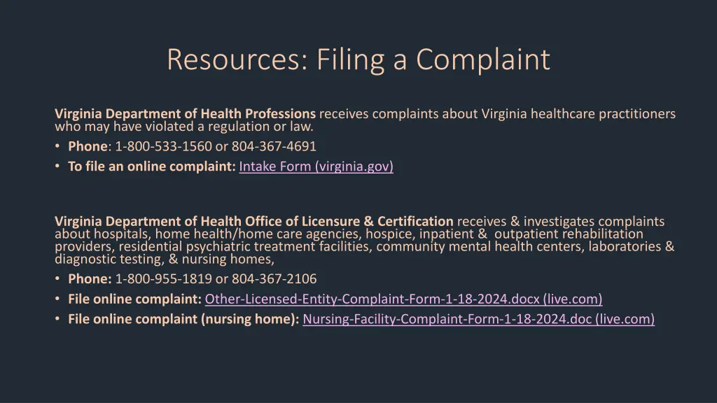 resources filing a complaint