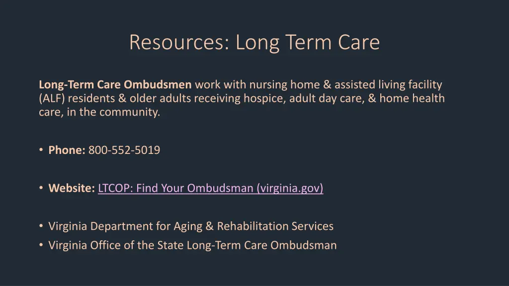 resources long term care