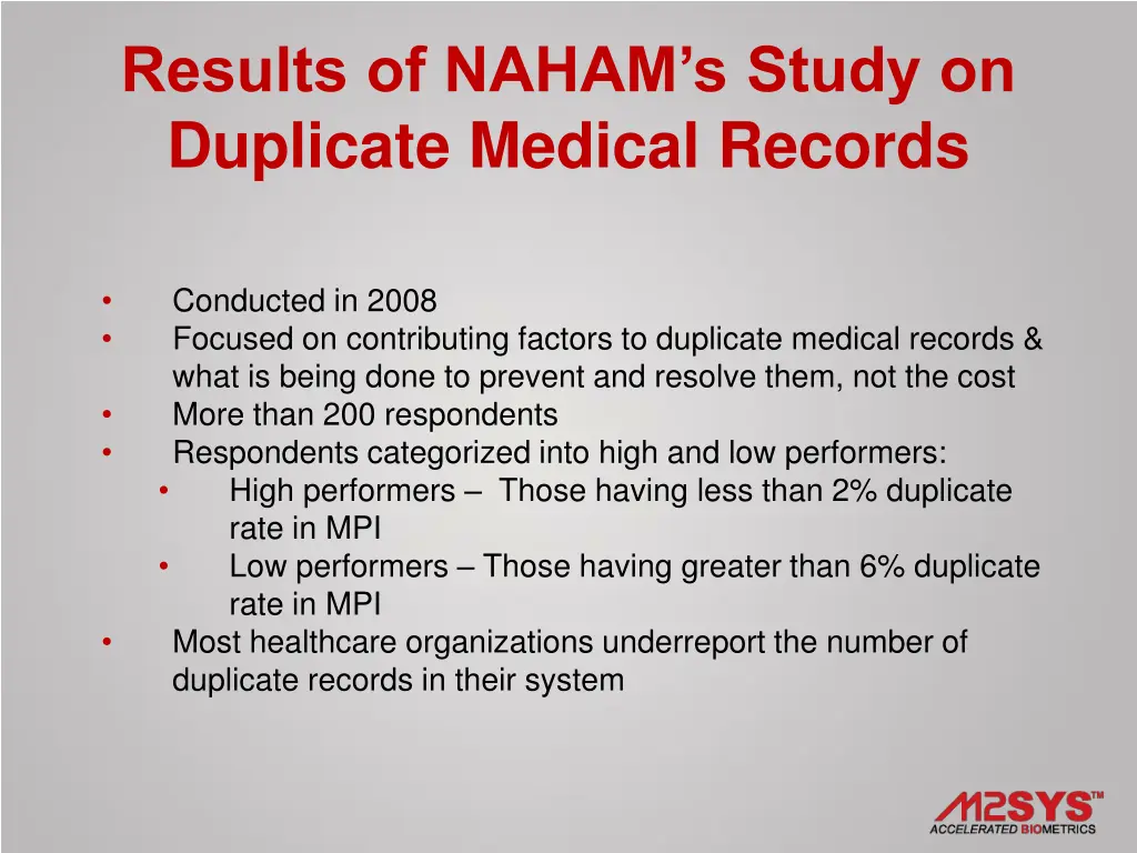 results of naham s study on duplicate medical