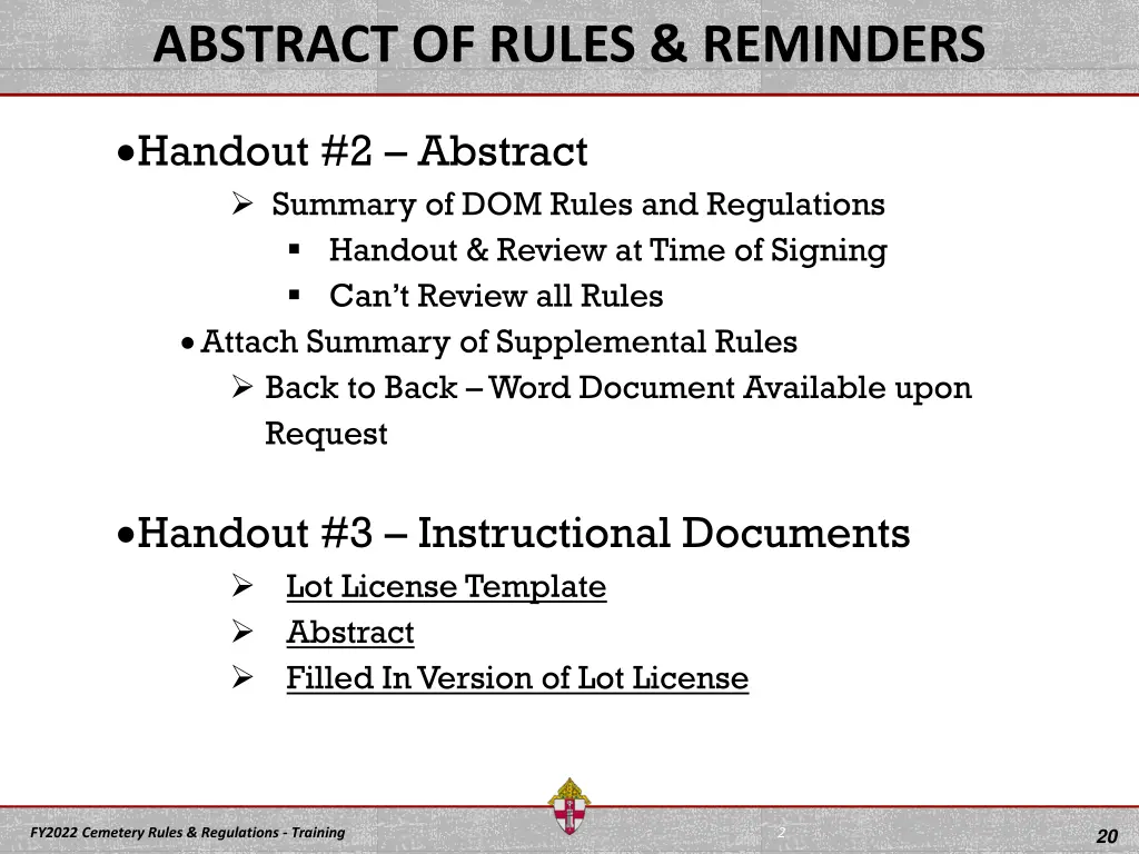 abstract of rules reminders