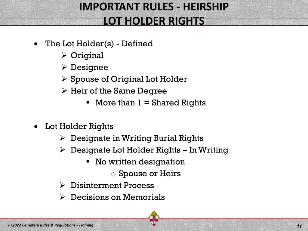 important rules heirship lot holder rights