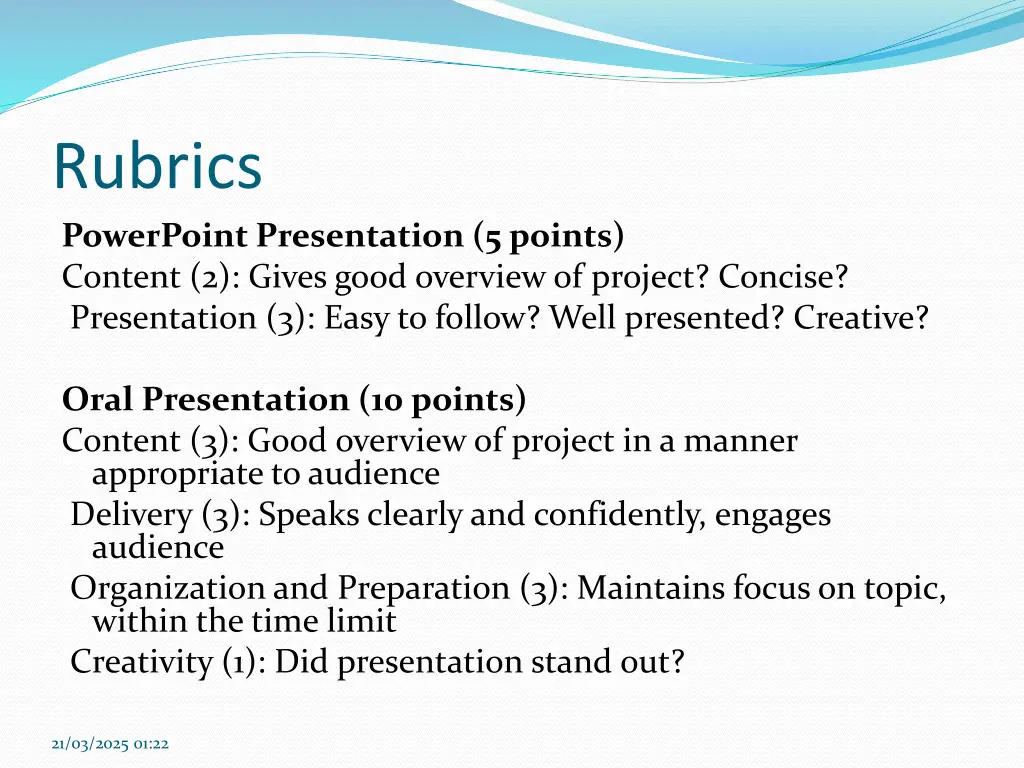 rubrics powerpoint presentation 5 points content