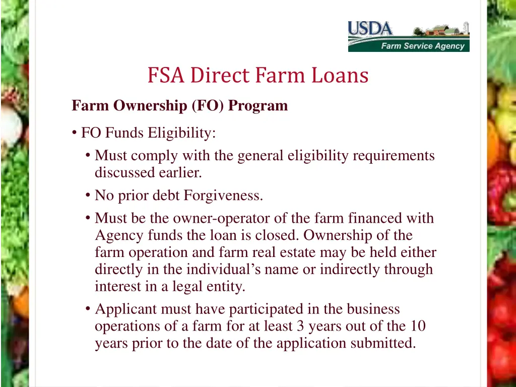 fsa direct farm loans 1