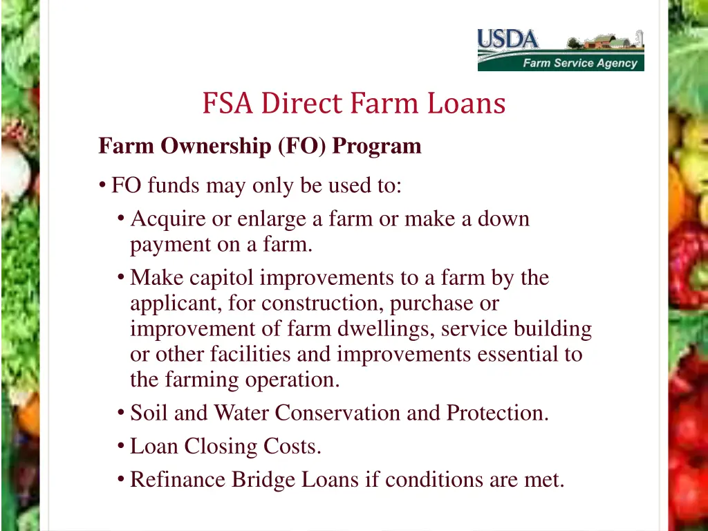 fsa direct farm loans farm ownership fo program