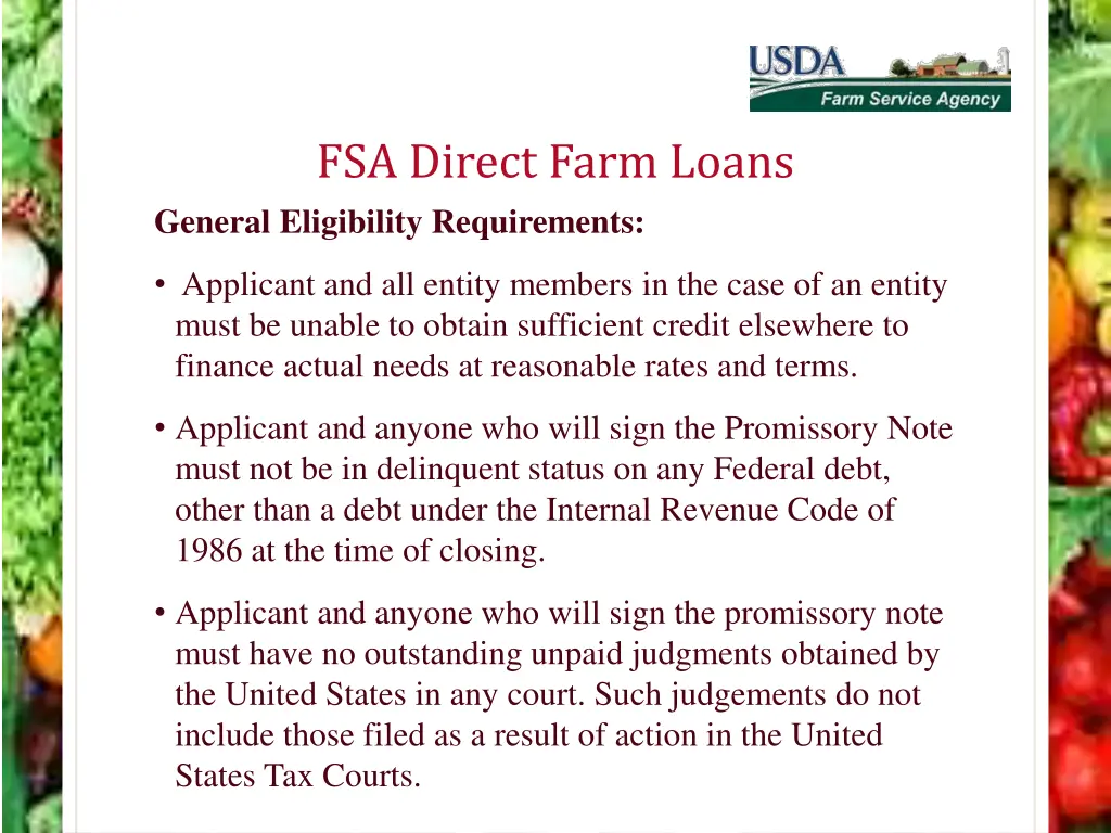 fsa direct farm loans general eligibility 1