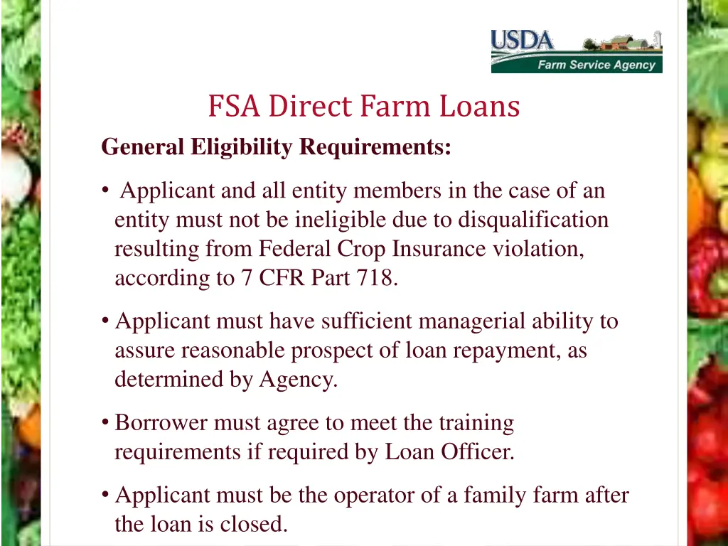 fsa direct farm loans general eligibility 2