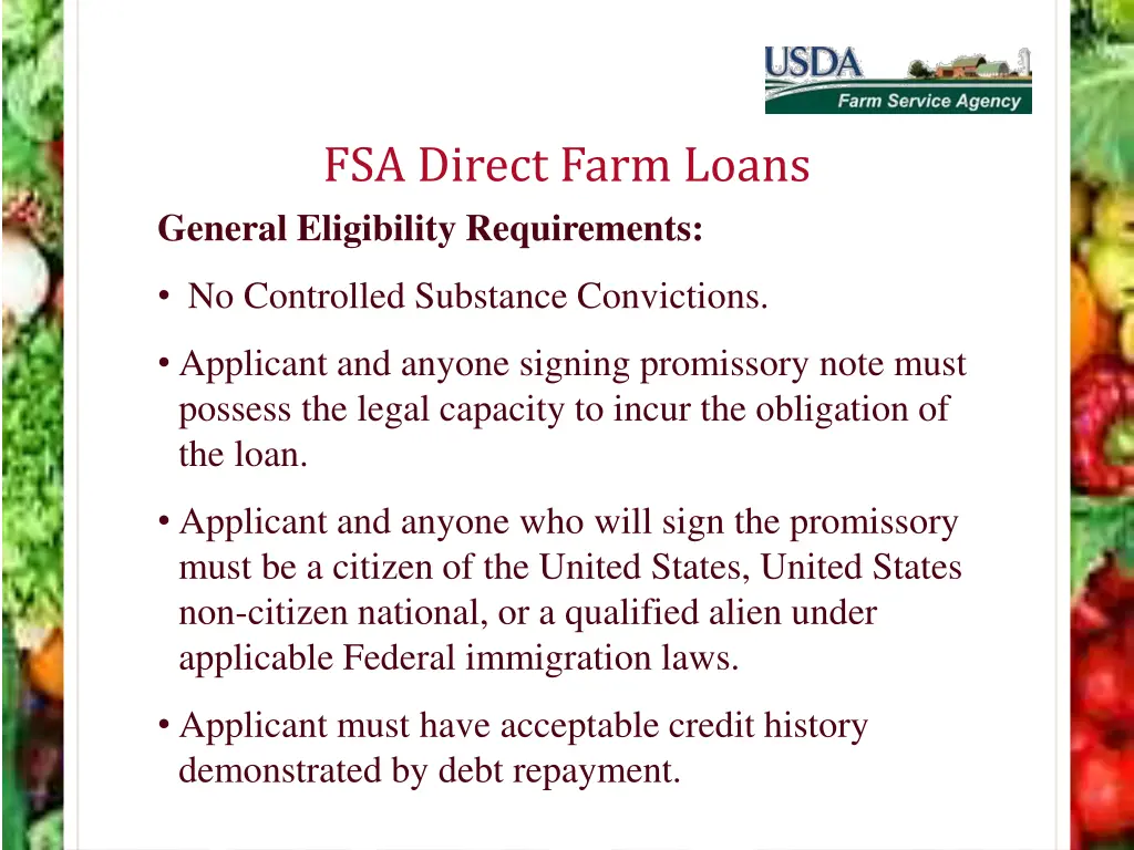 fsa direct farm loans general eligibility