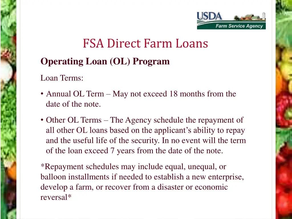 fsa direct farm loans operating loan ol program 10