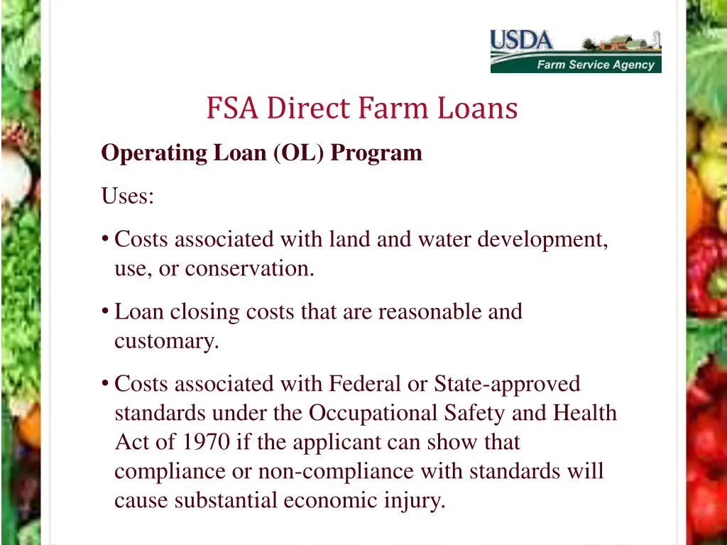 fsa direct farm loans operating loan ol program 2