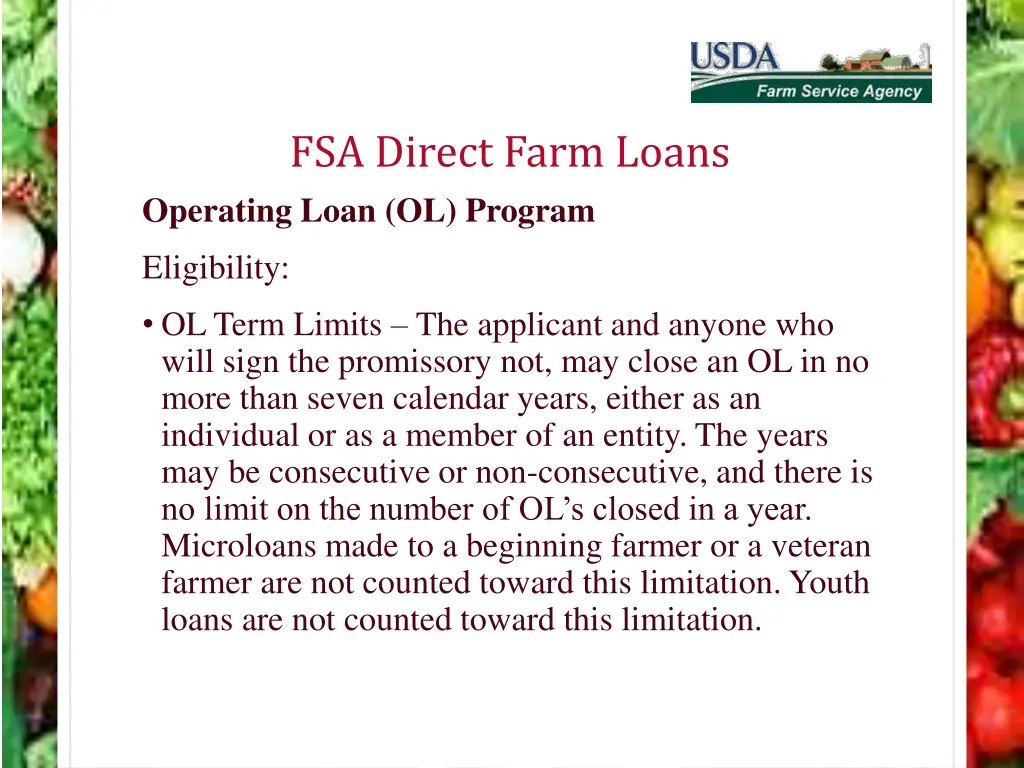 fsa direct farm loans operating loan ol program 7