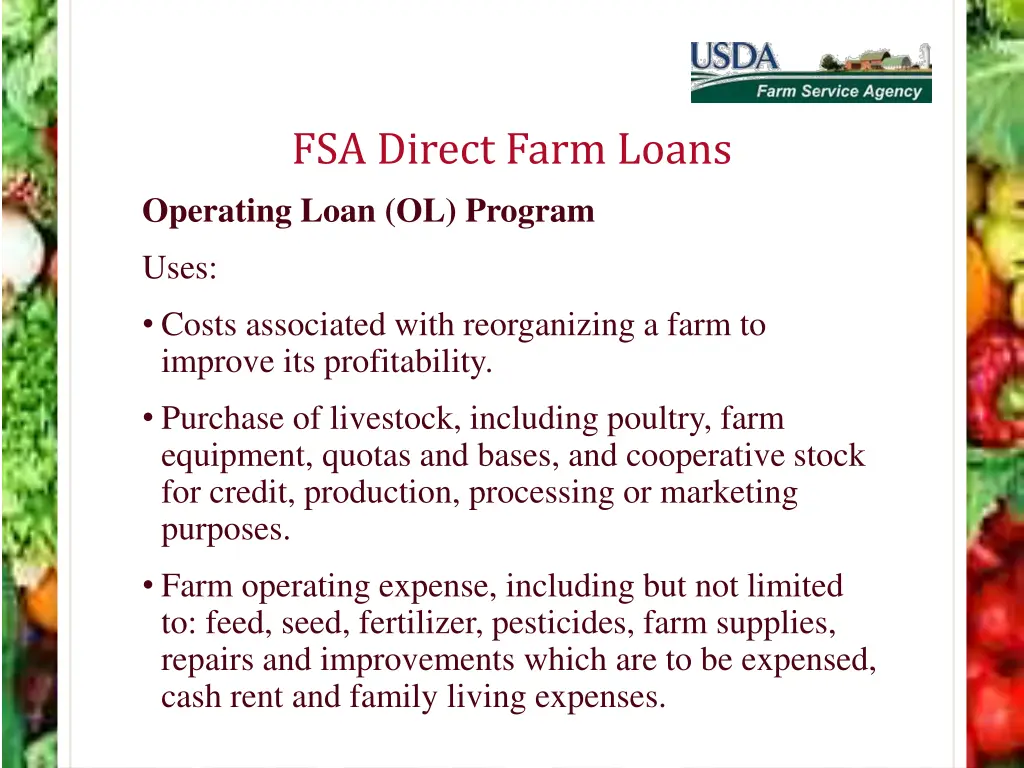 fsa direct farm loans operating loan ol program