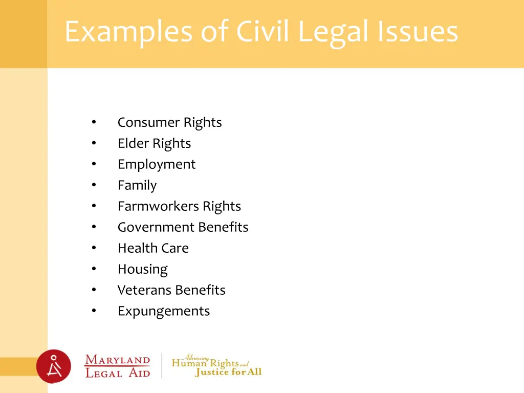 examples of civil legal issues