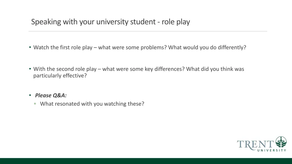 speaking with your university student role play
