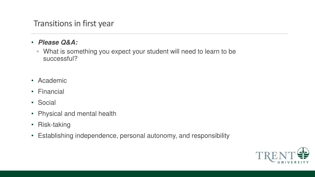 transitions in first year