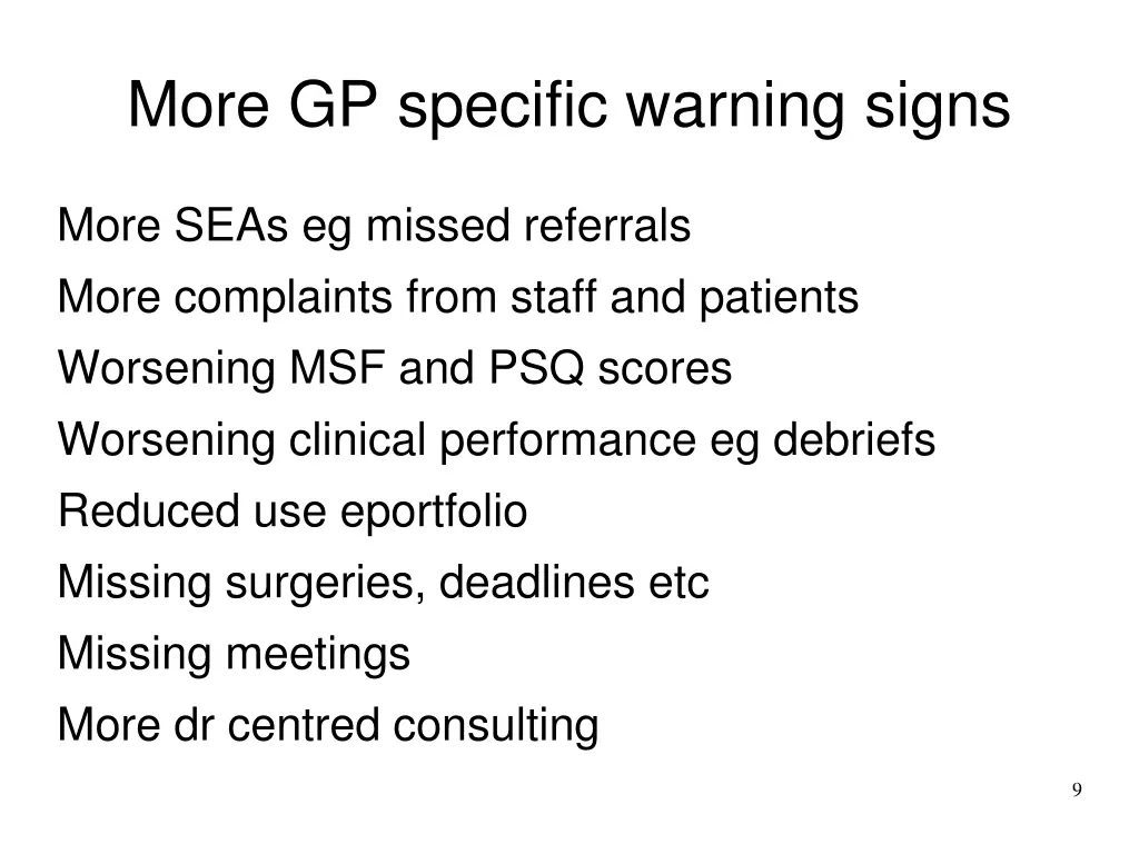 more gp specific warning signs